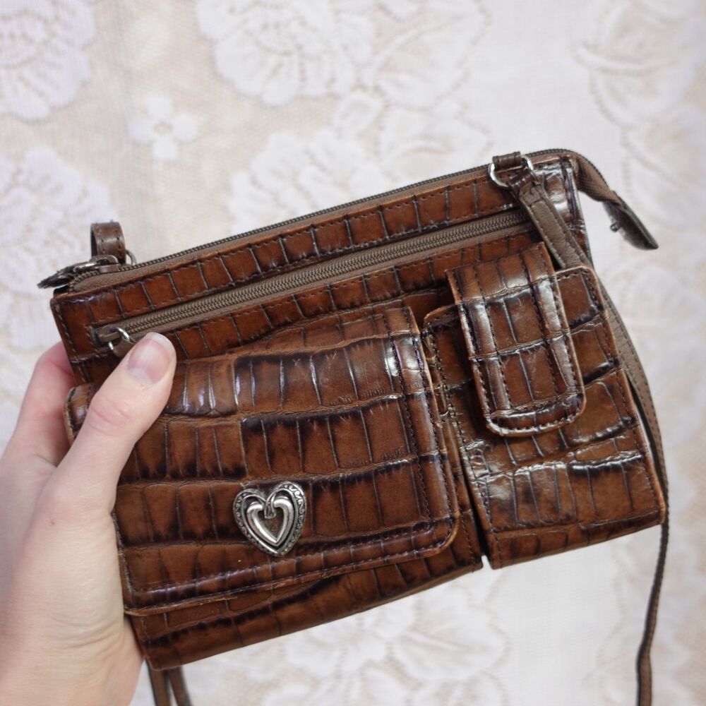 Brighton Mini Purse Y2K Flip Phone Pocket Croc Embossed Leather Crossbody Wallet